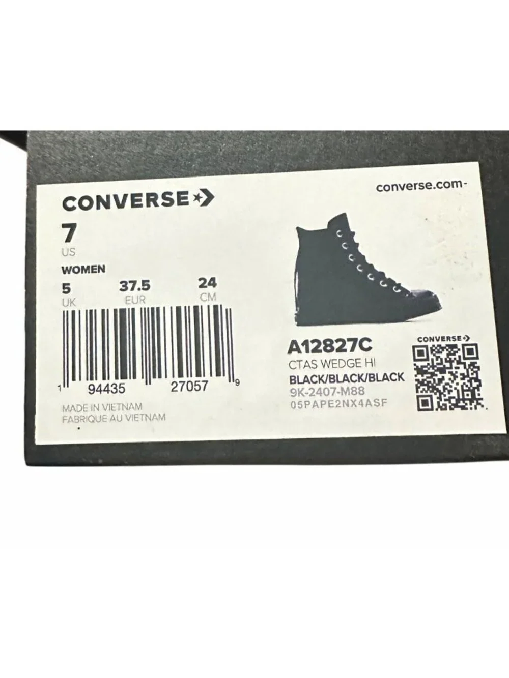 ✨Converse Chuck Taylor Wedge Platform Leather Sz 7 Women's Shoes Black A12827C